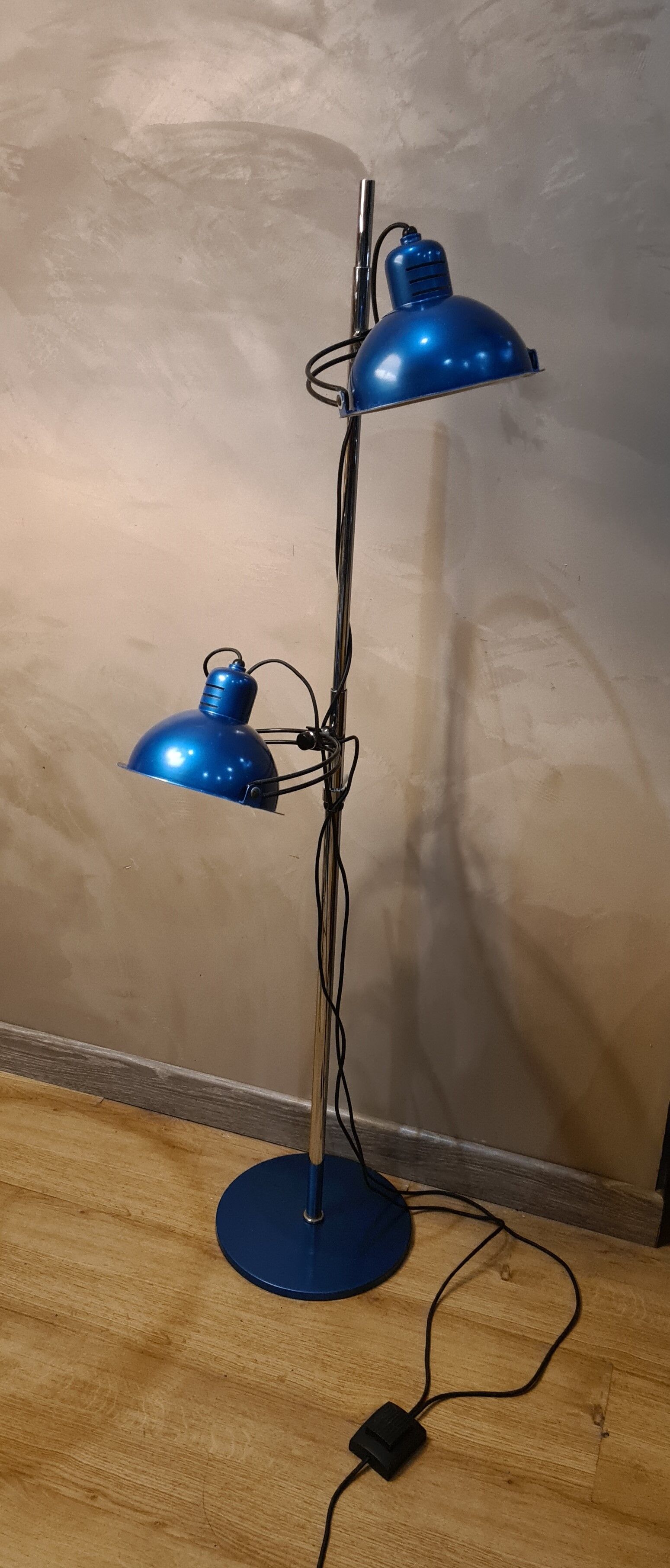 Adjustable floor lamp blue metal and chrome