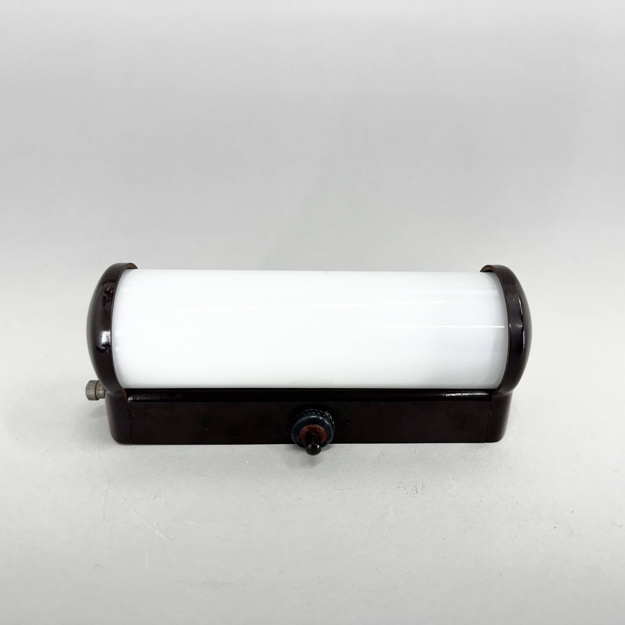 Bakelite and Milk Glass Wall Lamp, Czechoslovakia, 1950's