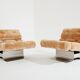 Pair of steel and Mohair velvet armchairs by François Monnet 1970