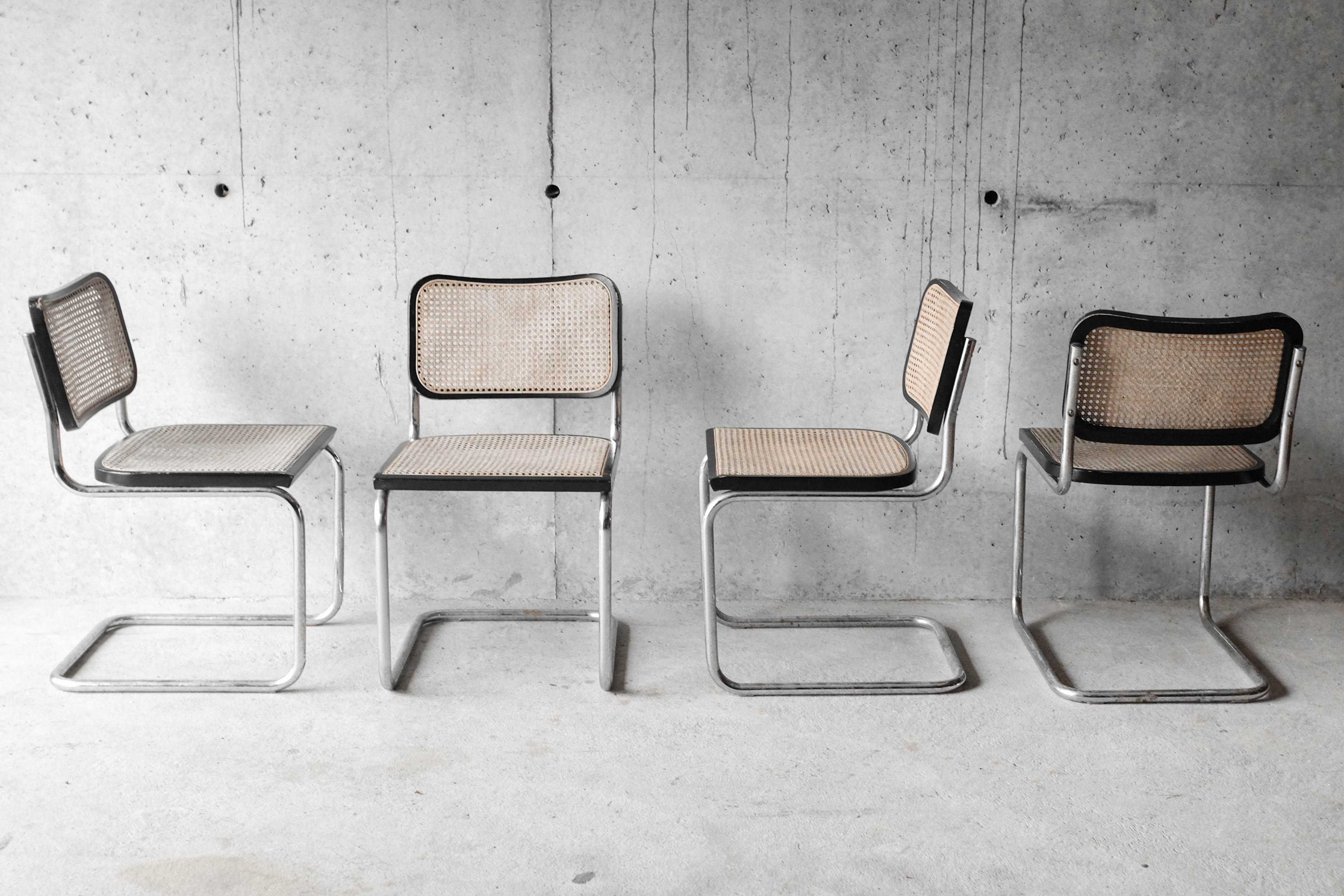 Set of 4 black cesca B32 chairs by Marcel Breuer