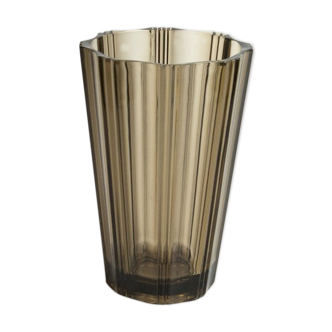 Ribbed smoked glass vase