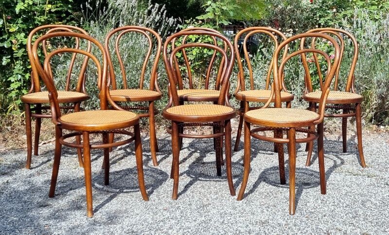 8 bistro chairs n°14 and n°18 in curved wood early twentieth century
