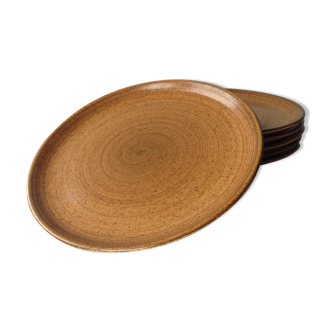 Ensemble de 6 assiettes plates en grès, faïencerie  longchamp