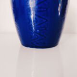 Blue vase geometric incised decoration