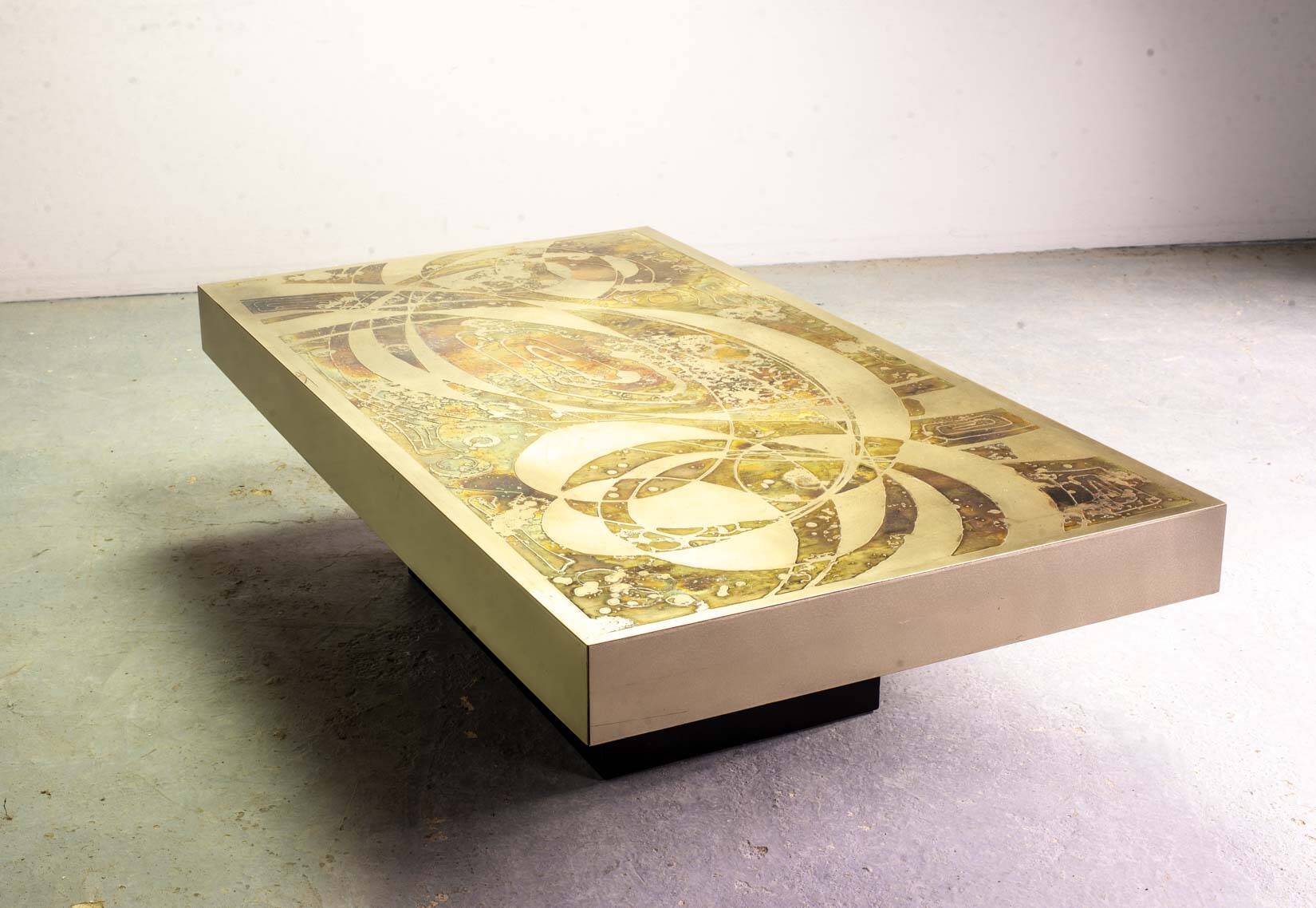 Bernhard Rohne Brutalist Etched & Oxidized Rectangle Coffee Table, 1960s