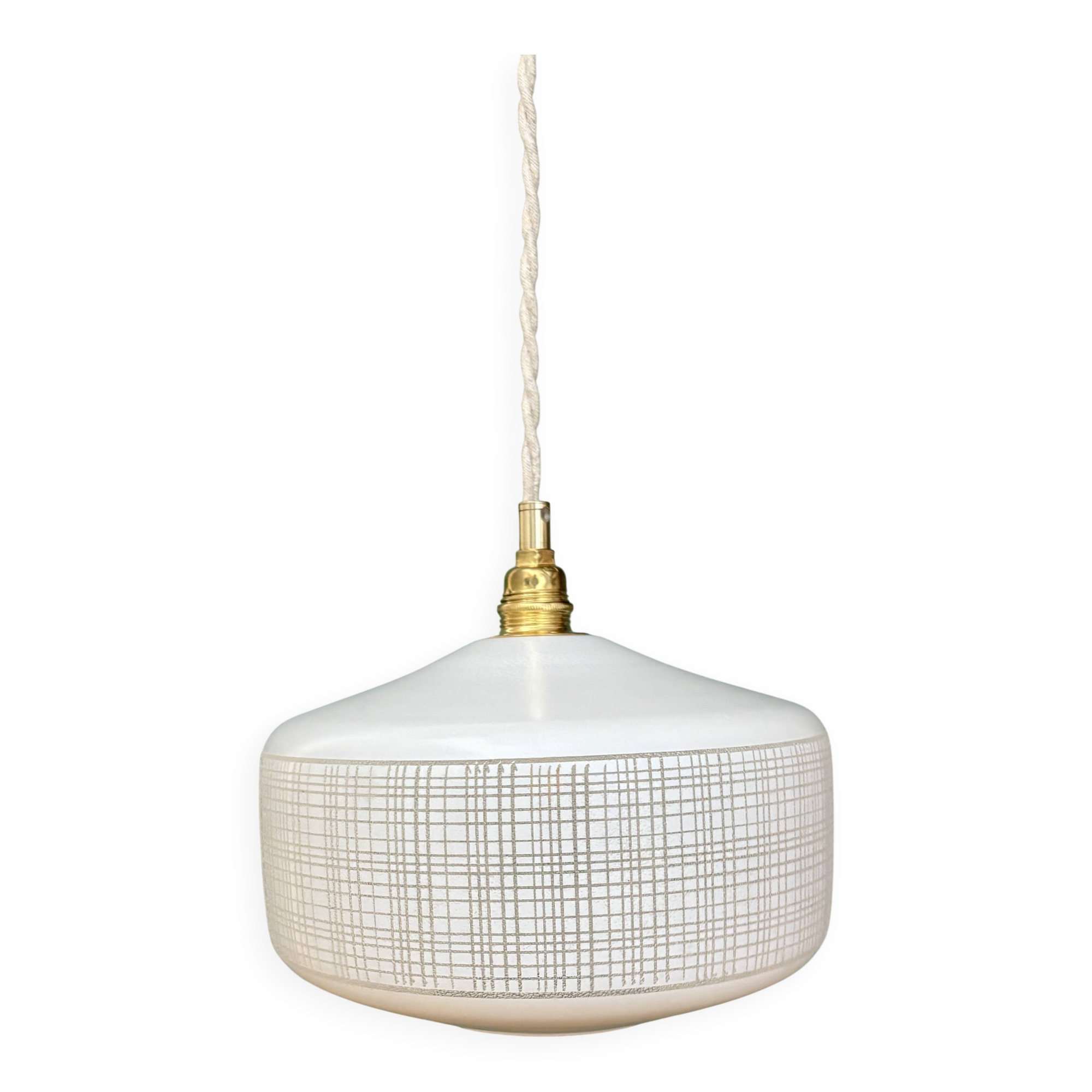 Suspension globe vintage en opaline blanche