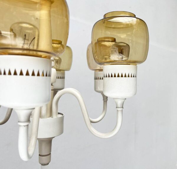 Lustre suédois milieu du siècle T526 avec verres de couleur ambre par Hans-Agne Jakobsson pour Hans-Agne Jakobsson Ab, années 1960