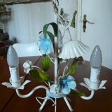 Lustre métal bouquet de fleurs bleues années 70