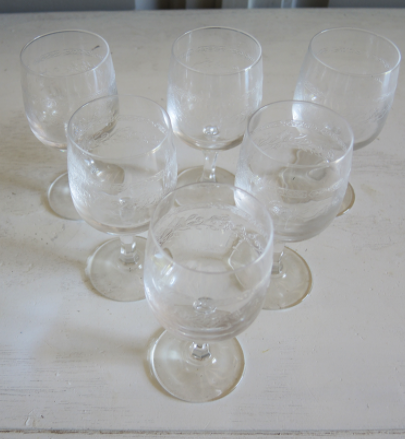 Set of 24 old engraved crystal foot glasses