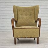 1960s, Danish armchair, light green furniture velour, beech wood.