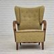 1960s, Danish armchair, light green furniture velour, beech wood.