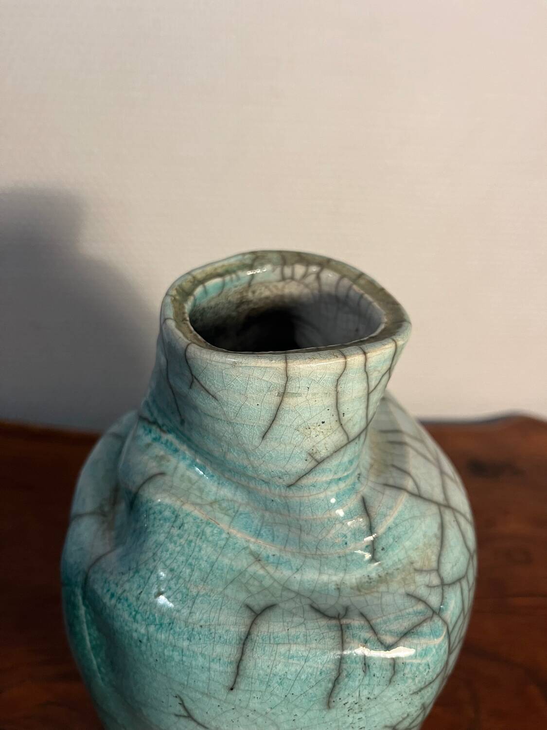 Freeform cracked celadon porcelain vase