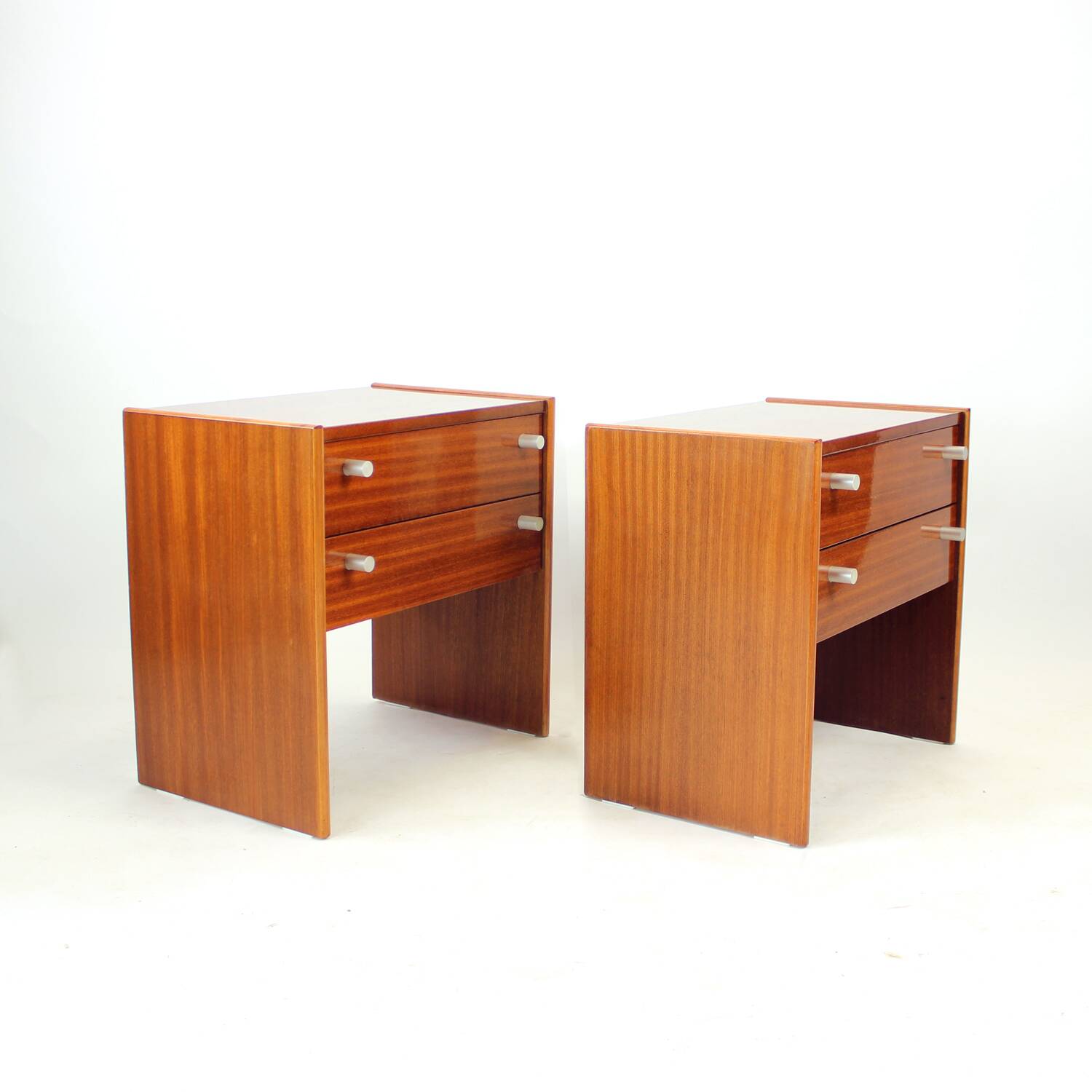 Set Of 2 Square Bedside Tables In Mahogany, Czechoslovakia 1970s