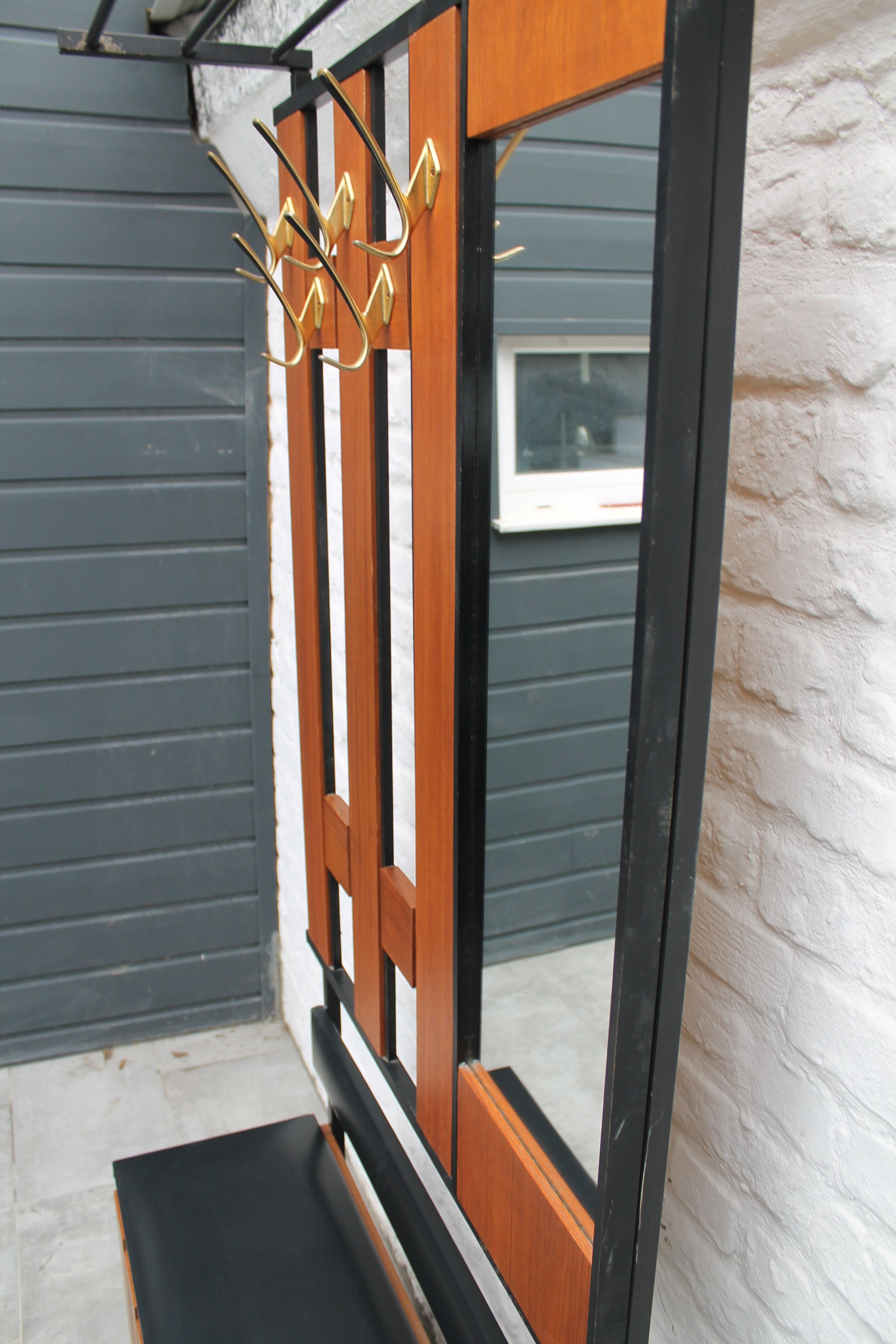 Vintage coat rack with bench and mirror 1960