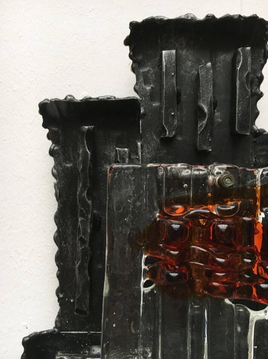 Vintage Italian brutalist wrought iron wall lamp by Albano Poli for Poliarte, set of 4.