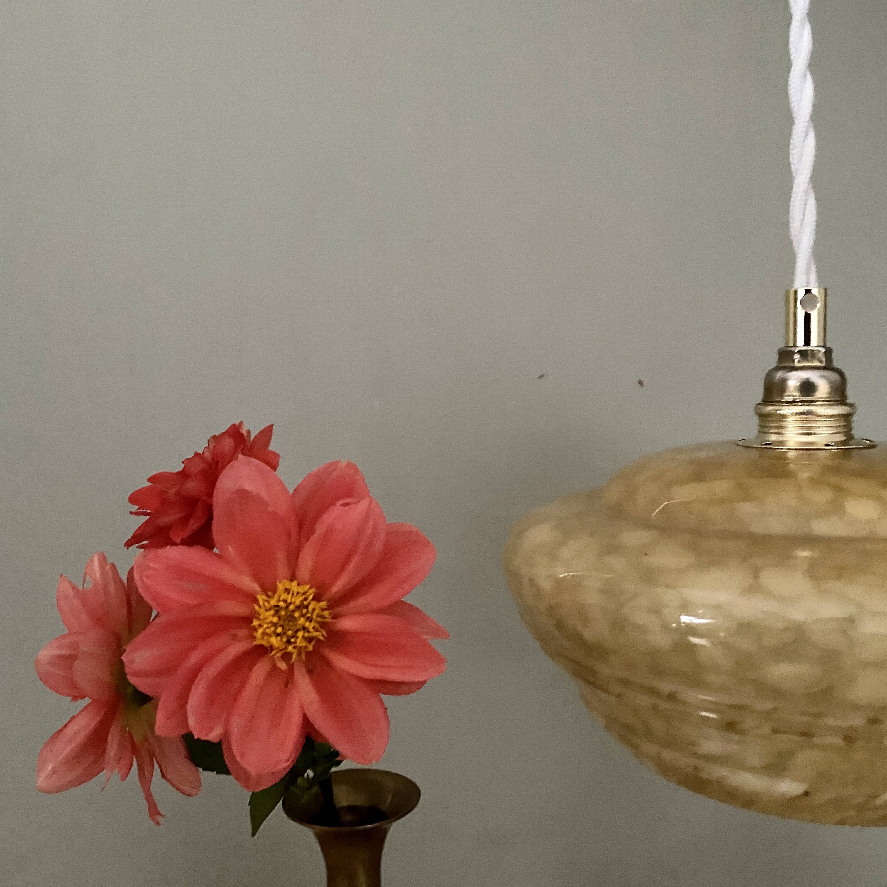 Vintag lampshade pendant light in yellow Clichy glass