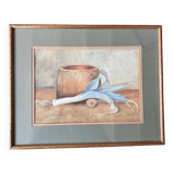 Antique watercolor still life of a leek
