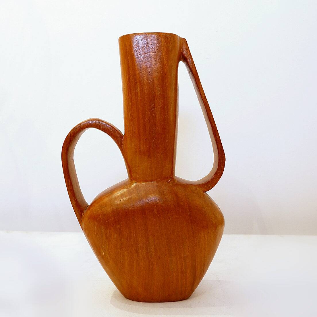 Scandinavian vintage carved teak vase, 1960