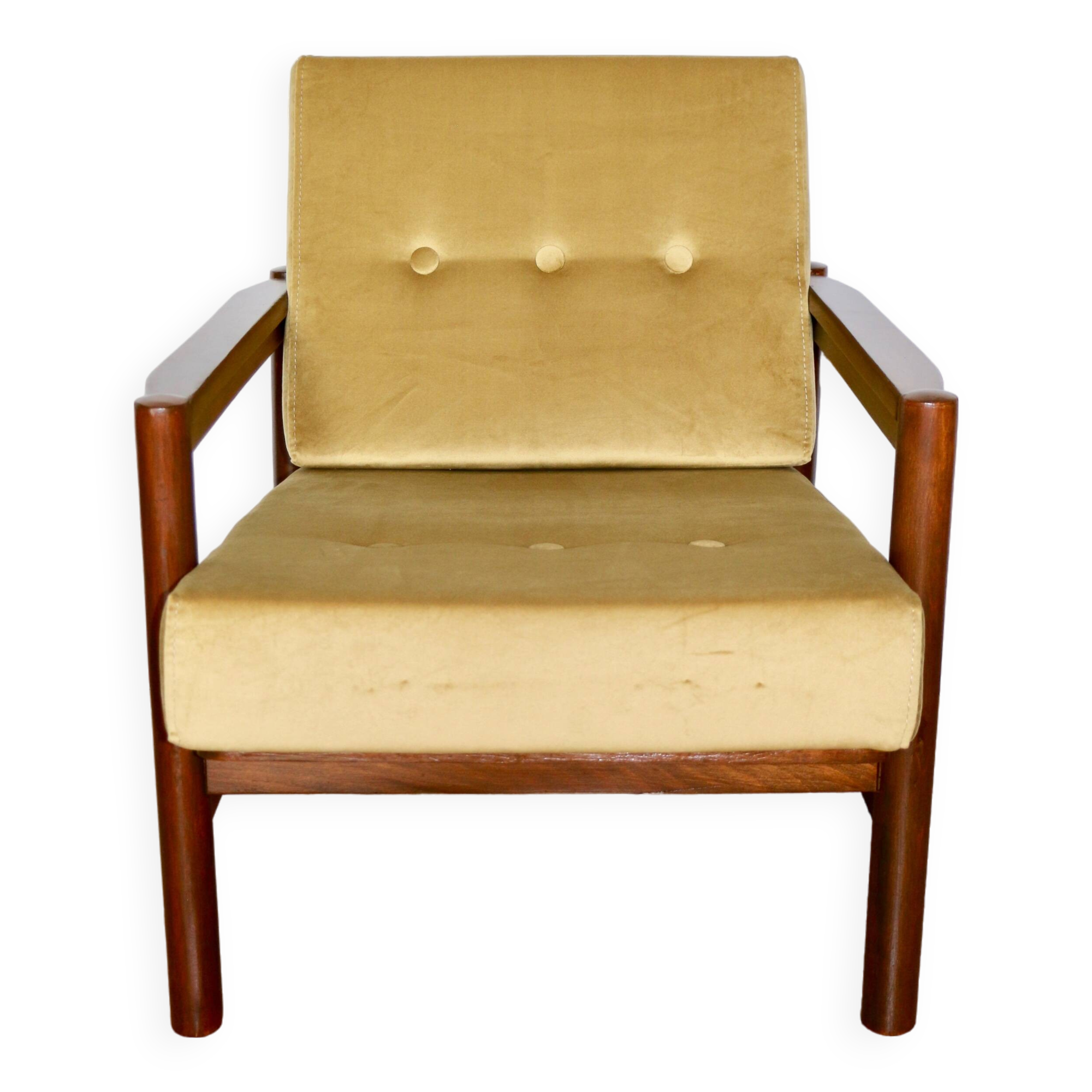 Fauteuil Vintage en Velours Olive, Années 70