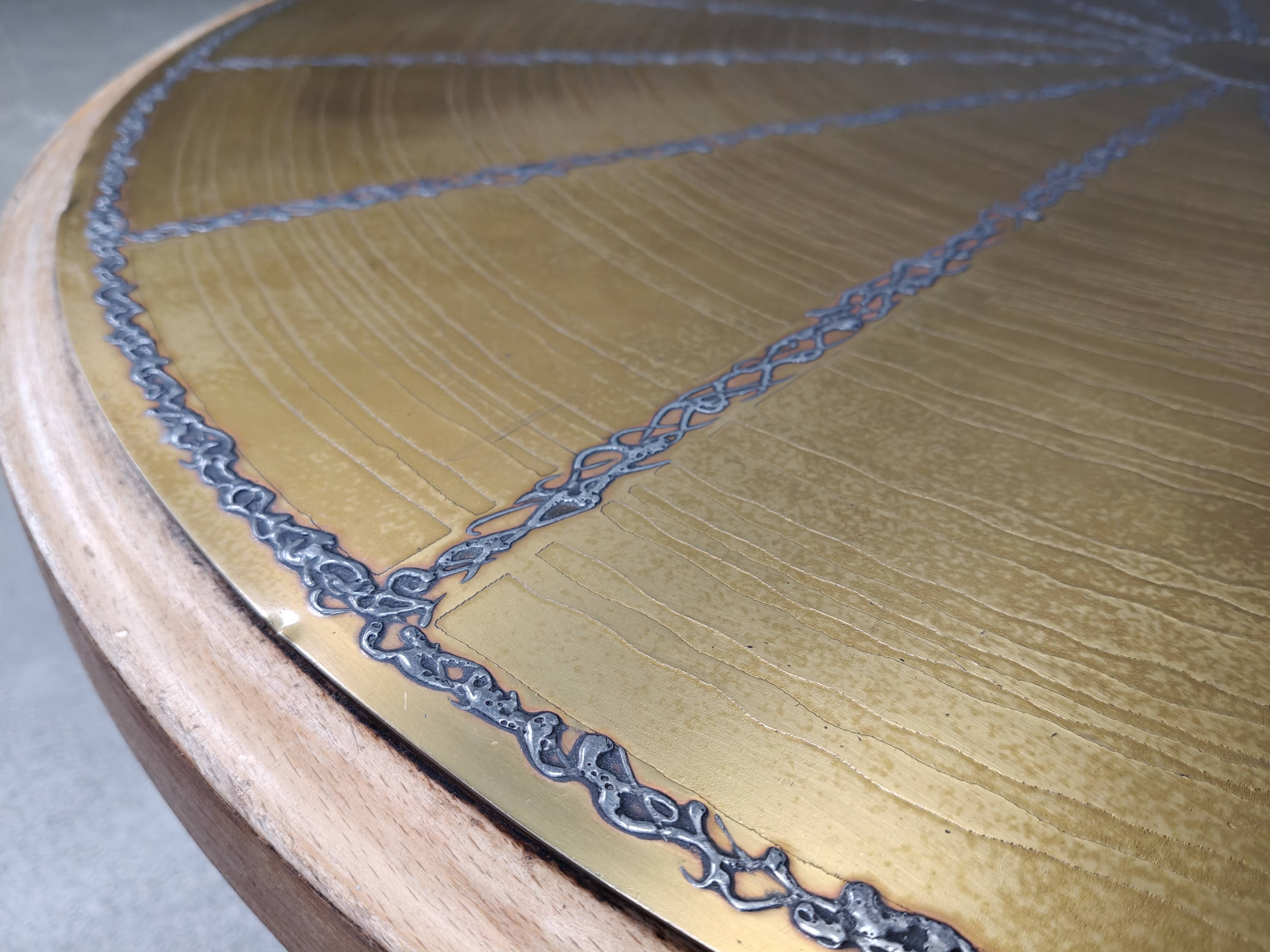 Scandinavian etched brass coffee table, 1960s