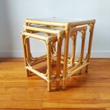 Vintage nesting table in light rattan