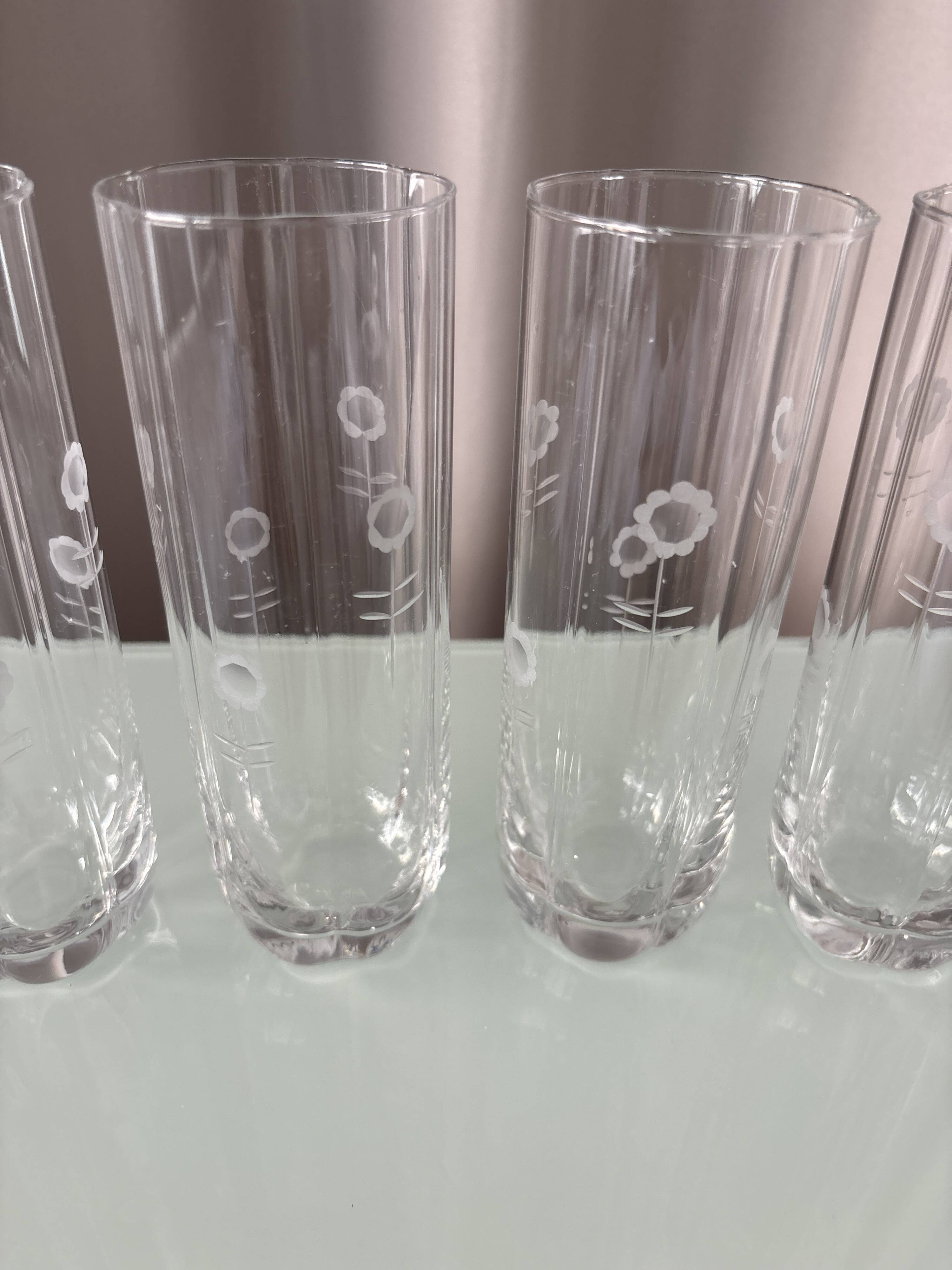 Set of 4 Vintage Etched Floral Highball Glasses