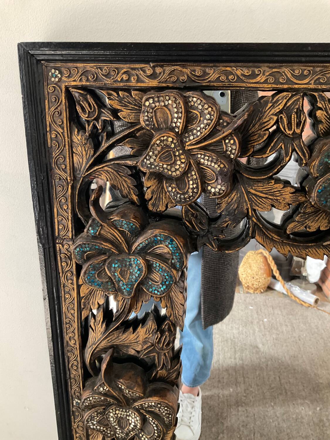 Ethnic carved wooden mirror 127x66cm