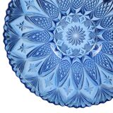 Coupe à fruits en verre pressé bleu, France