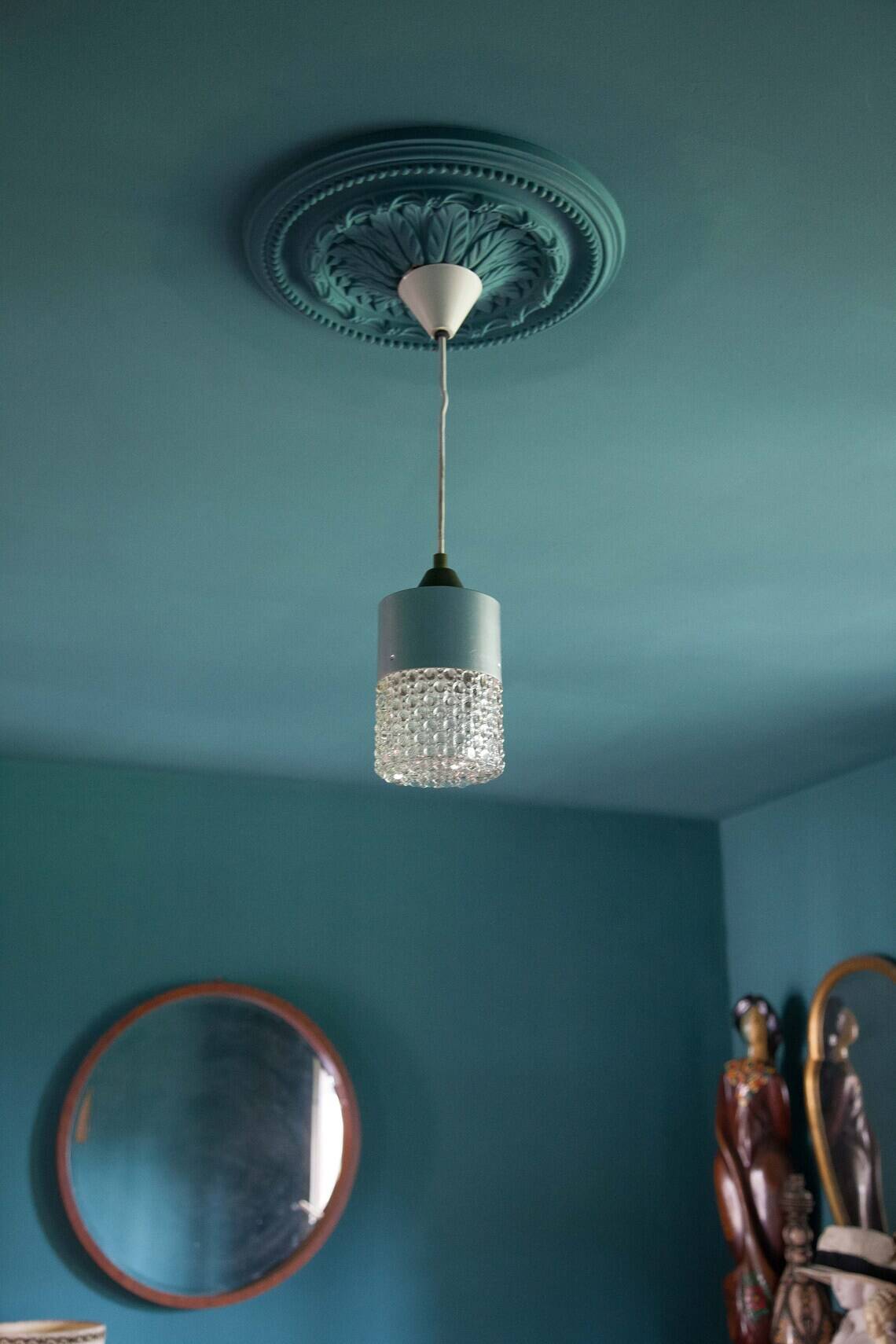 Vintage pendant light, glass and metal pendant light, ceiling lamp, interior decoration