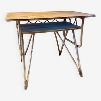 Ancien bureau  en rotin, bambou vintage style Louis Sognot