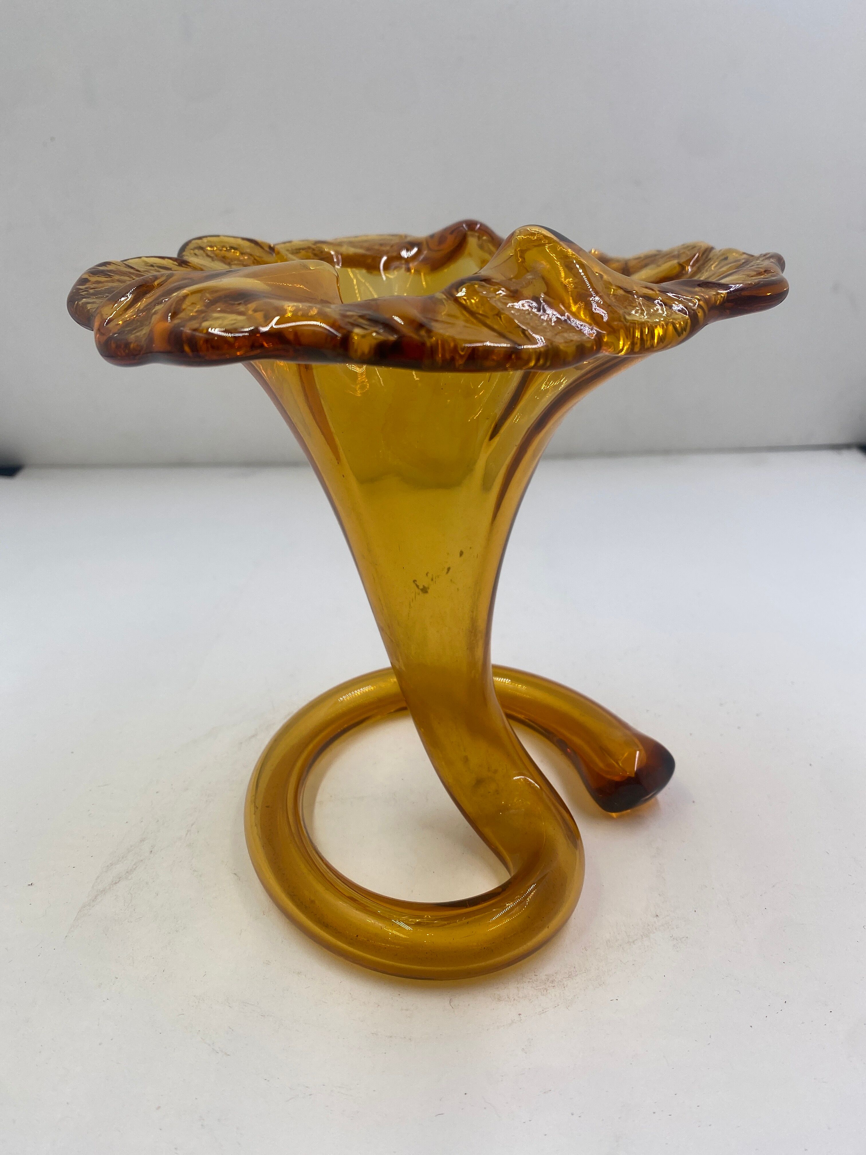 Amber-colored blown glass soliflore