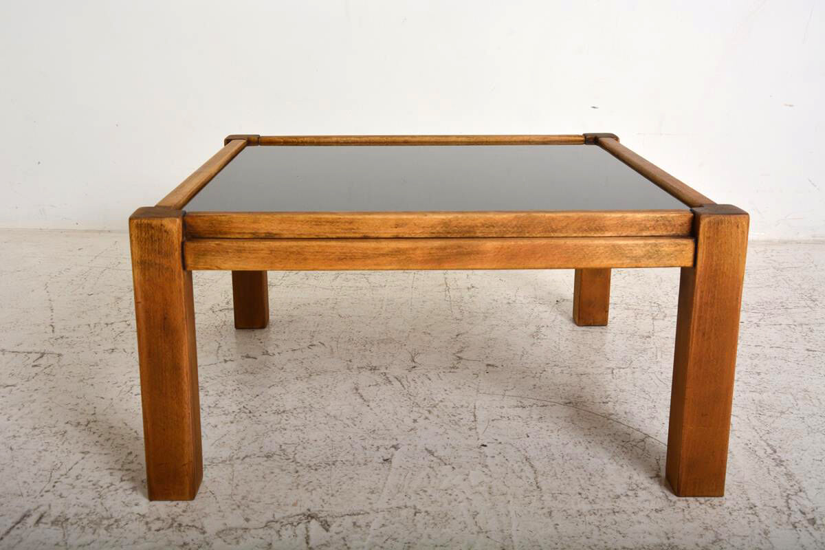 Coffee table 60s, opaline and wood