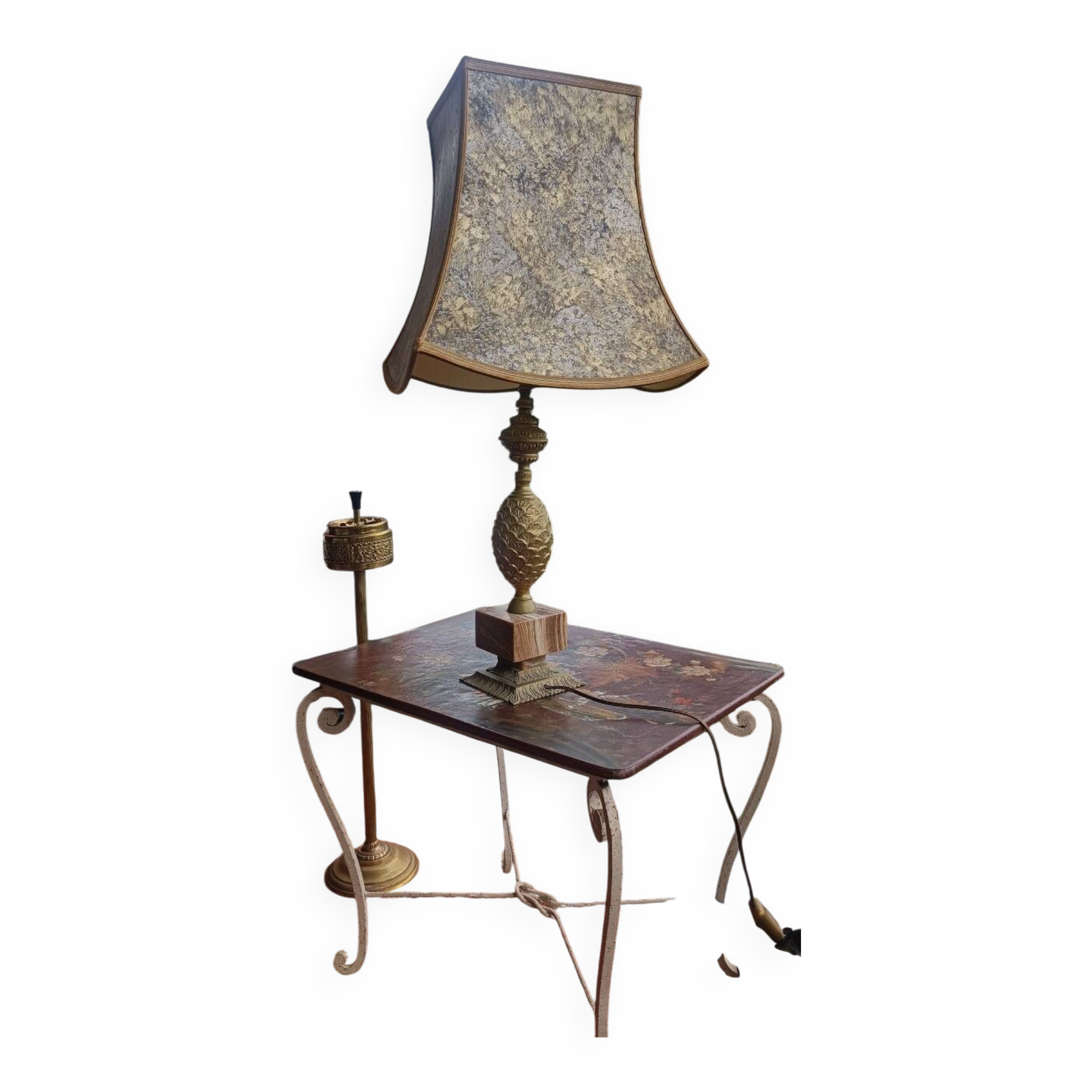 Bronze and marble pineapple lamp, vintage 1960s/70s.