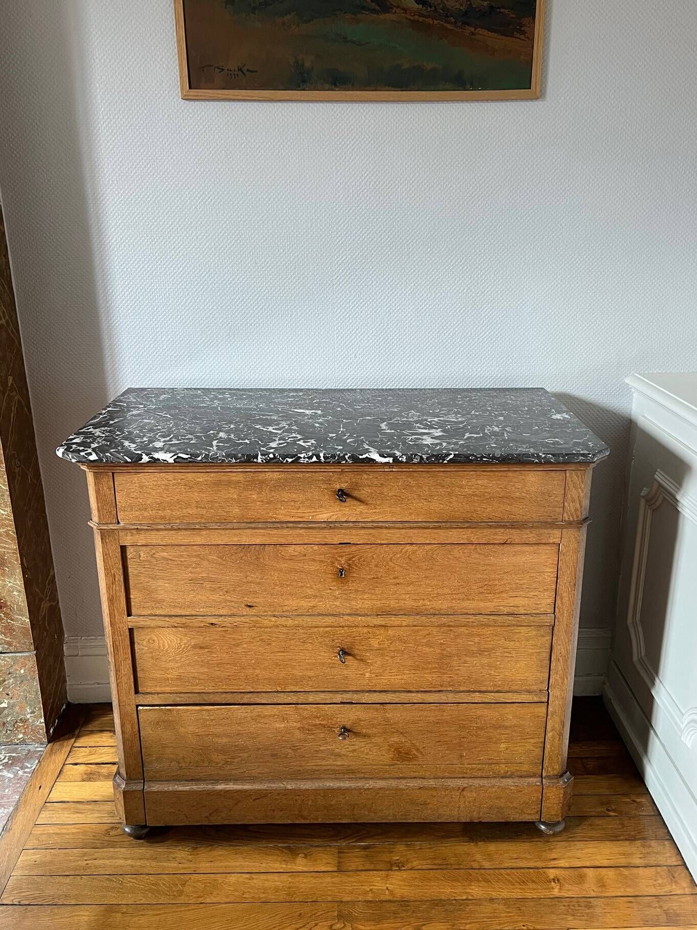 20th century Louis Philippe style wood and marble chest of drawers