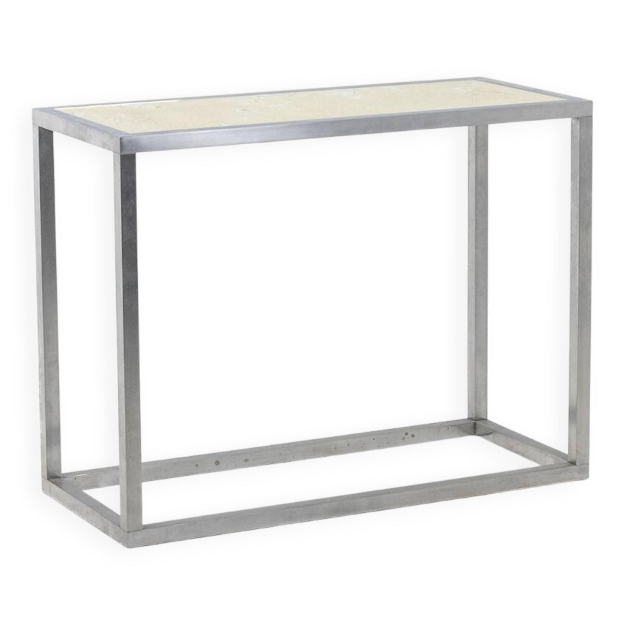Maison Jansen. Console in brushed aluminium and verre églomisé top.