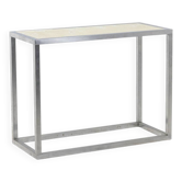 Maison Jansen. Console en aluminium brossé et plateau en verre églomisé.