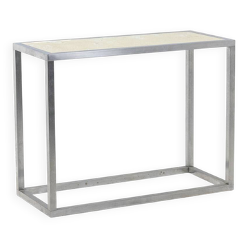 Maison Jansen. Console en aluminium brossé et plateau en verre églomisé.