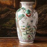 Chinese porcelain vase, peacocks, birds, trees, peonies
