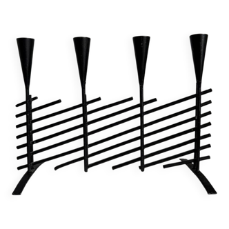 Vintage Brutalist Candelabra In Black Metal