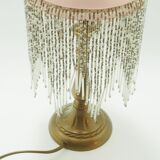 Lamp opaline pink lampshade with glass bead tassels