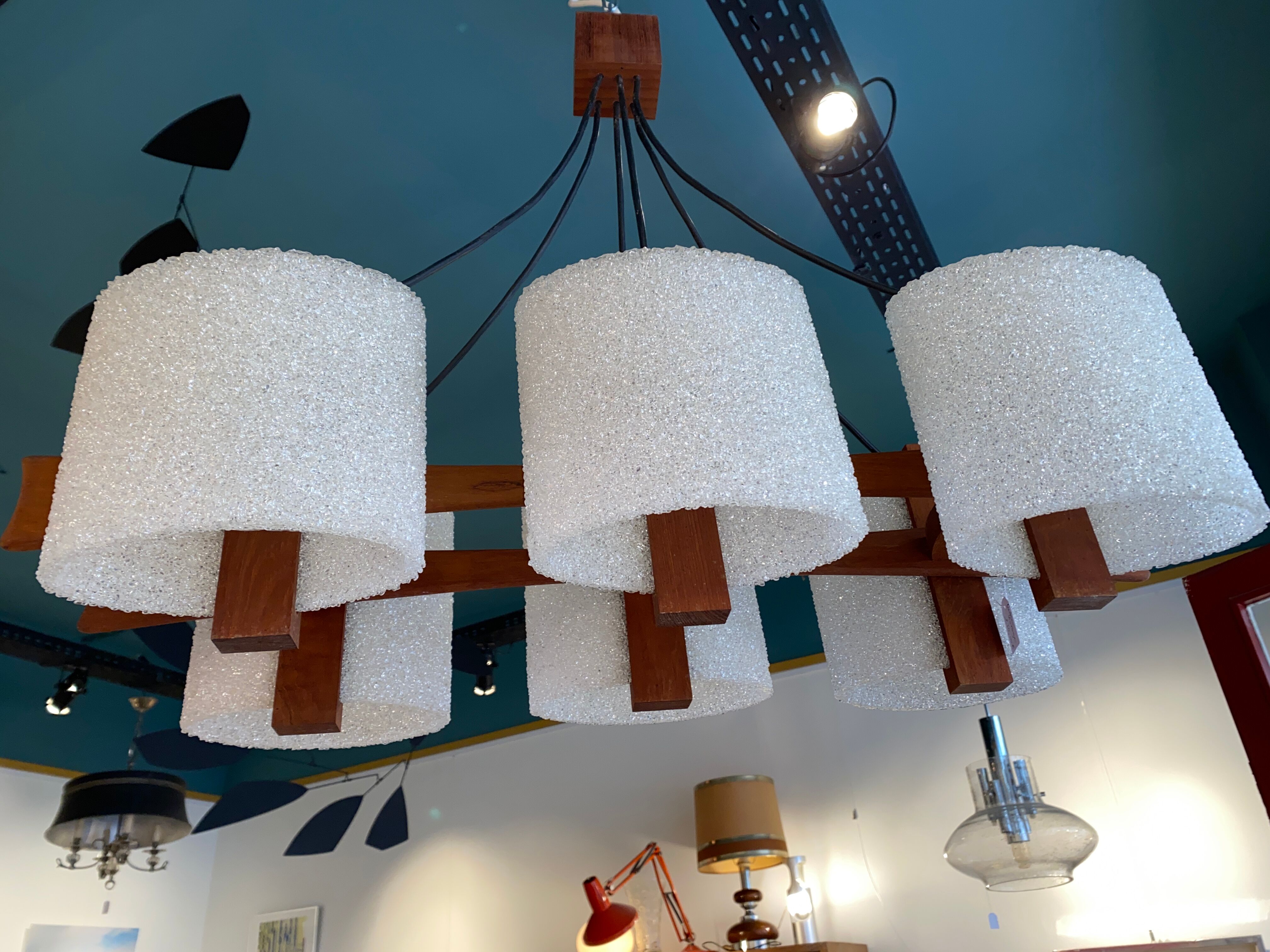 Scandinavian teak and perspex chandelier