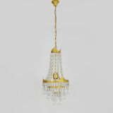 Old balloon chandelier with three floors, glass tassels. 50s 60s