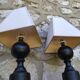 Pair of turned wooden lamps