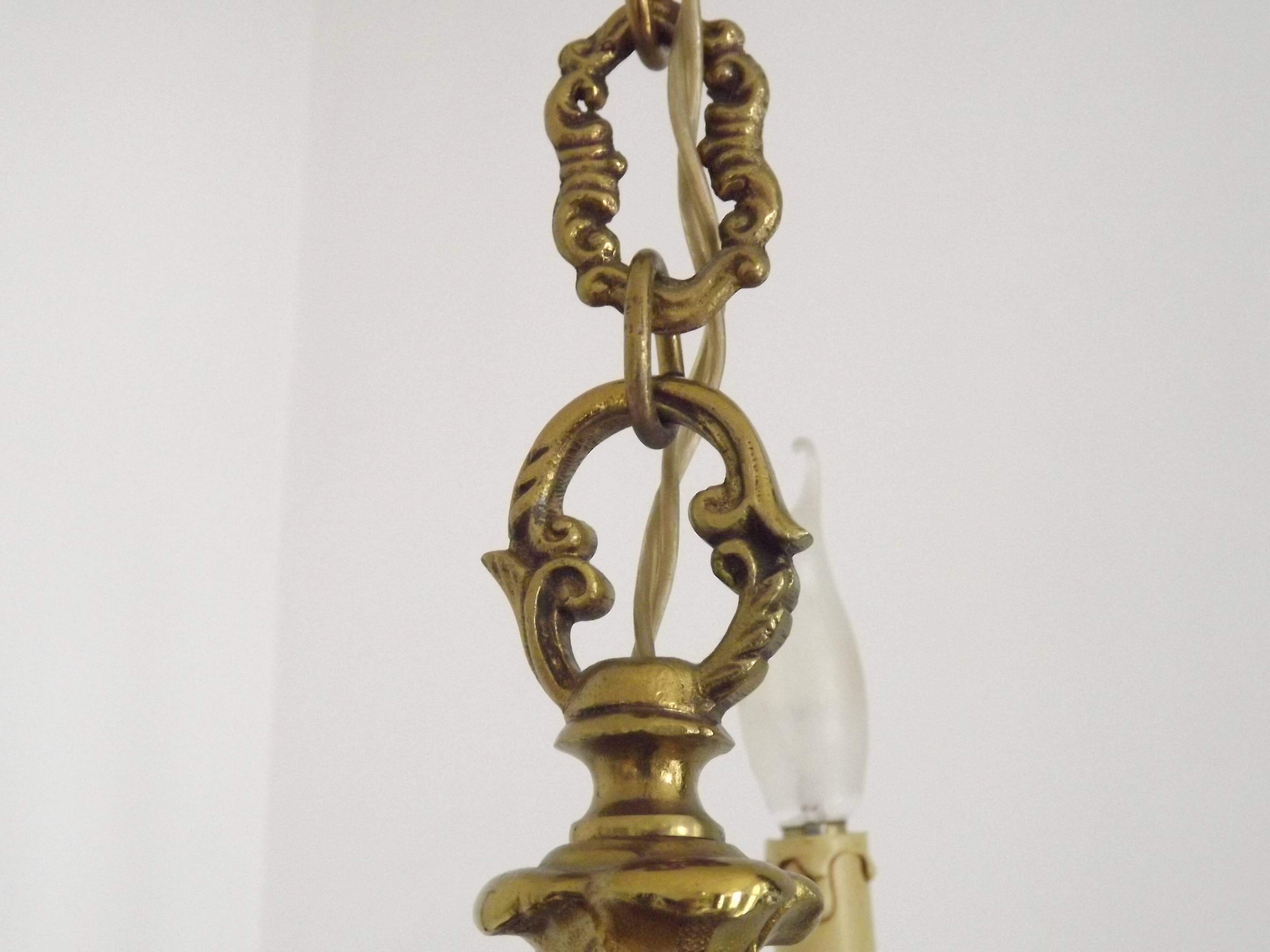 French Art Nouveau Bronze 6 Light Chandelier with Scroll Arms and Leaf Details 5583
