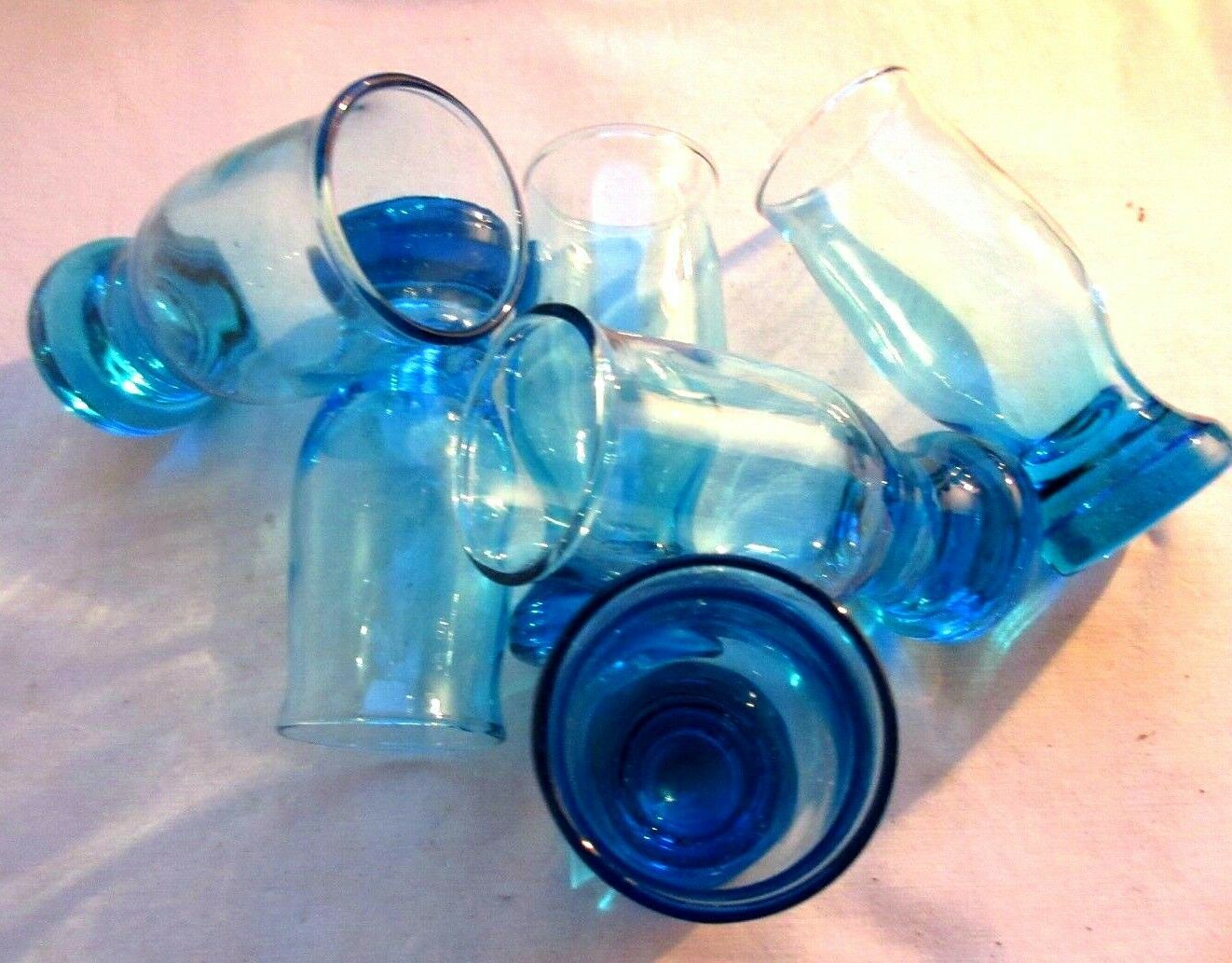6 old blue glasses, vintage Art Deco