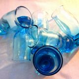 6 old blue glasses, vintage Art Deco