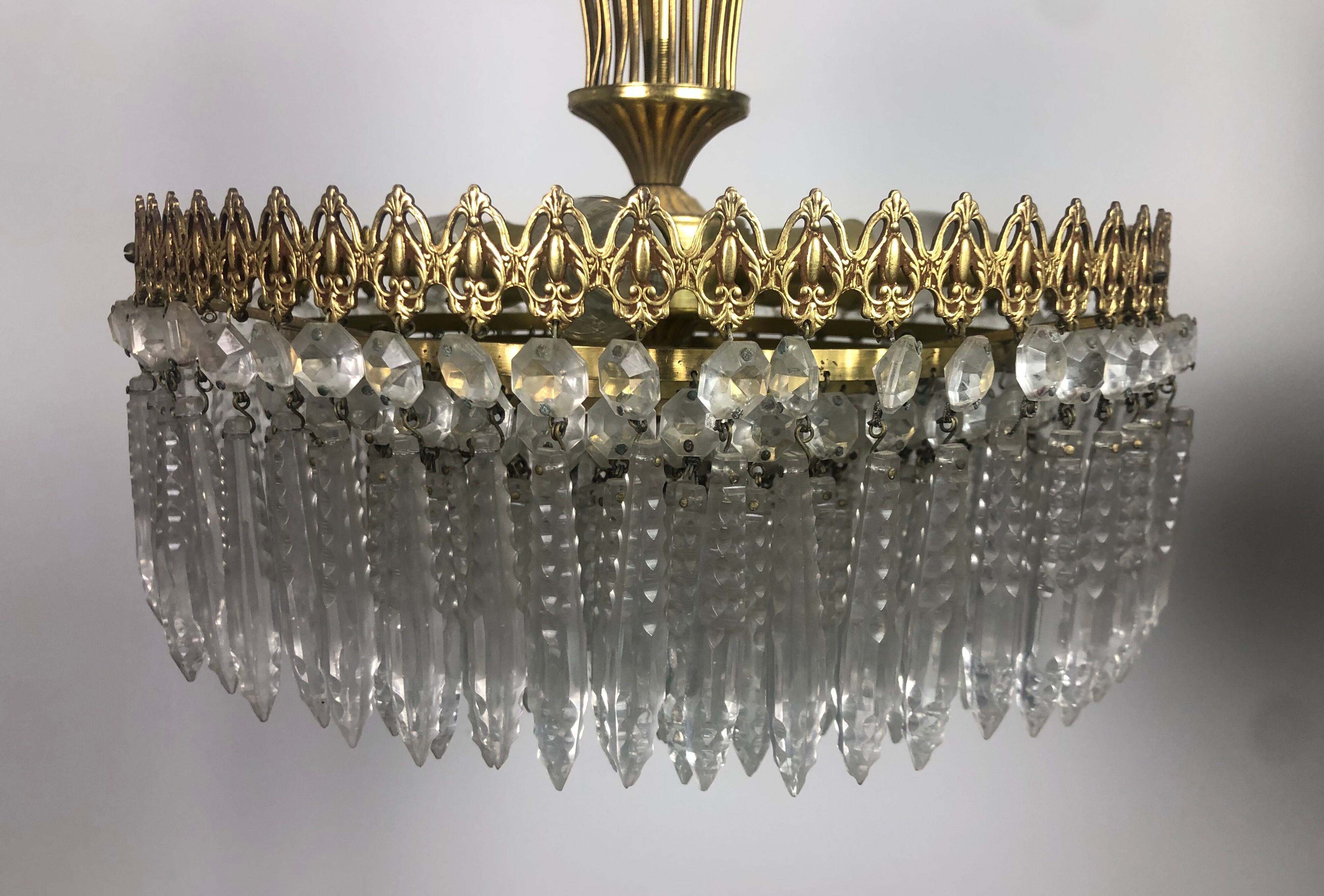 Golden brass crown chandelier and crystal taste buds 3 fires 1970