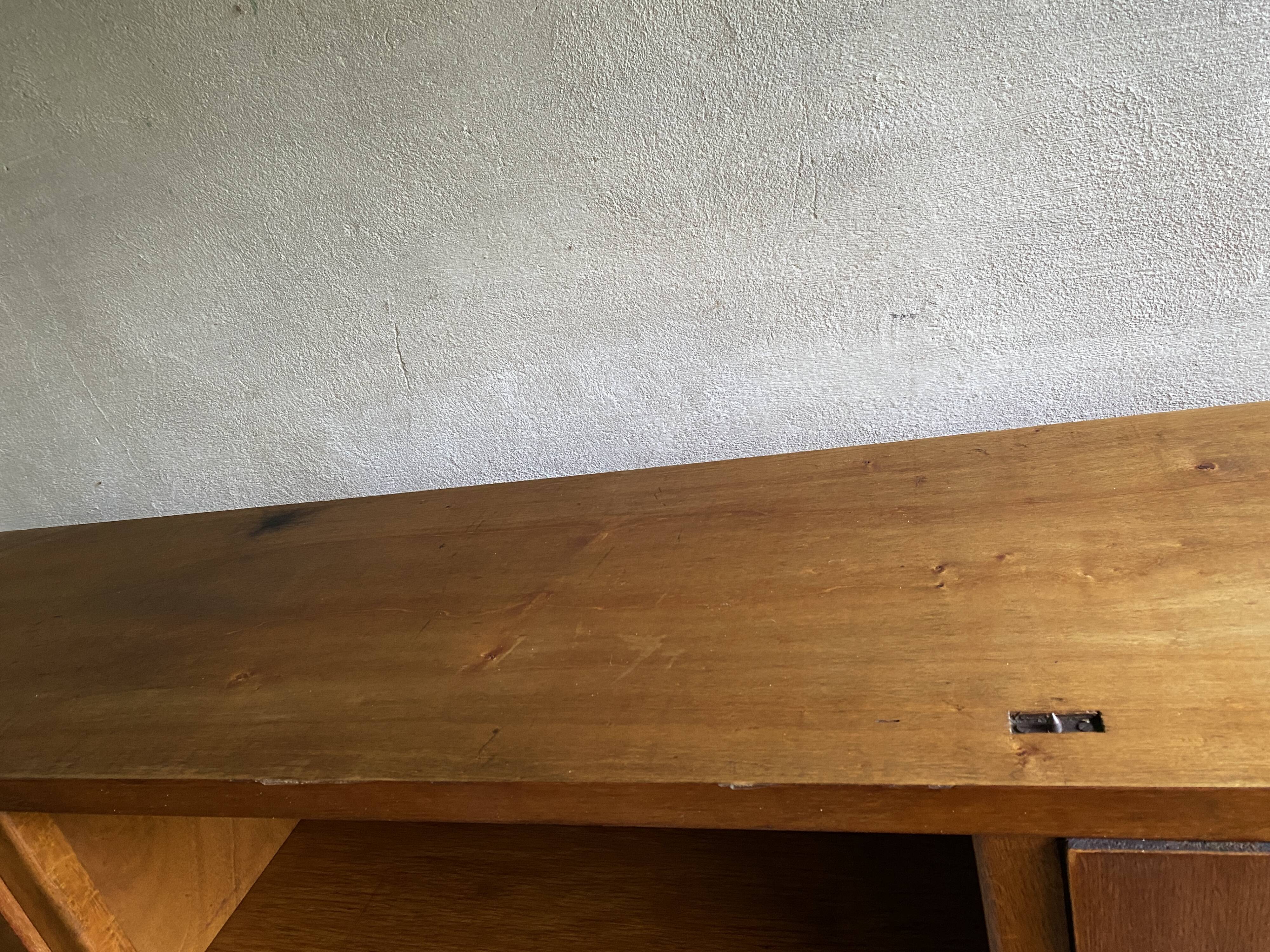 Library / Vintage solid wood sideboard – 3 doors with display cabinet