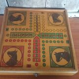 Old Goose Game Board Checkers Little Horses Vintage Wooden #A690