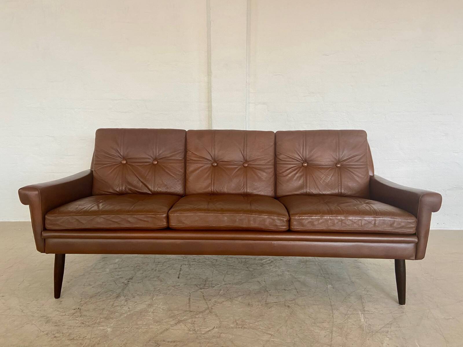 Vintage Danish retro Svend Skipper 3 person sofa in chestnut brown leather